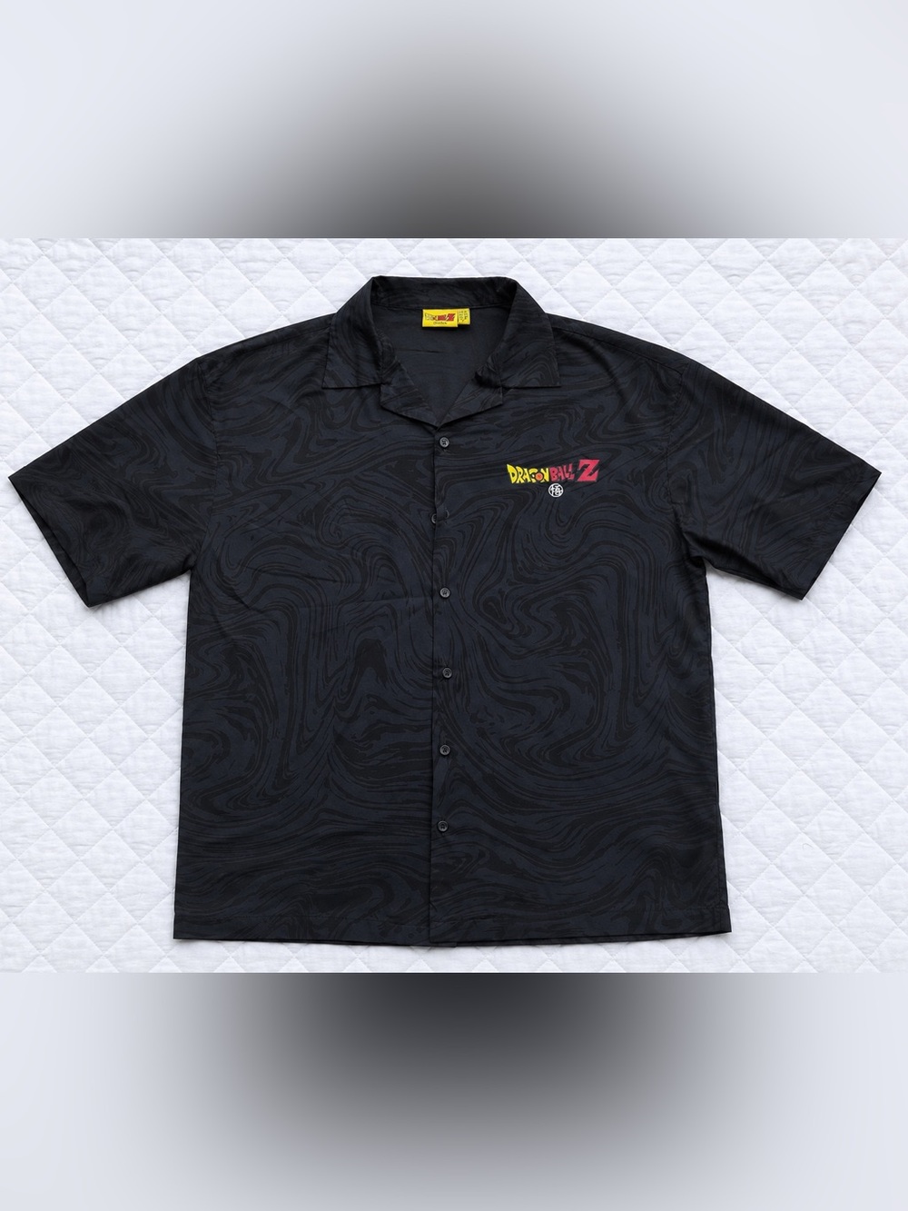 Dragon Ball Z Black Marble Swirl Camp Collar Button Up Shirt Mens M